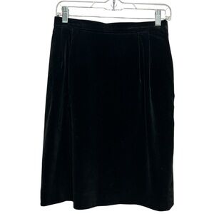 VTG Jaeger Black Cotton Velvet Lined Midi Skirt Made in UK - Small Equivalent